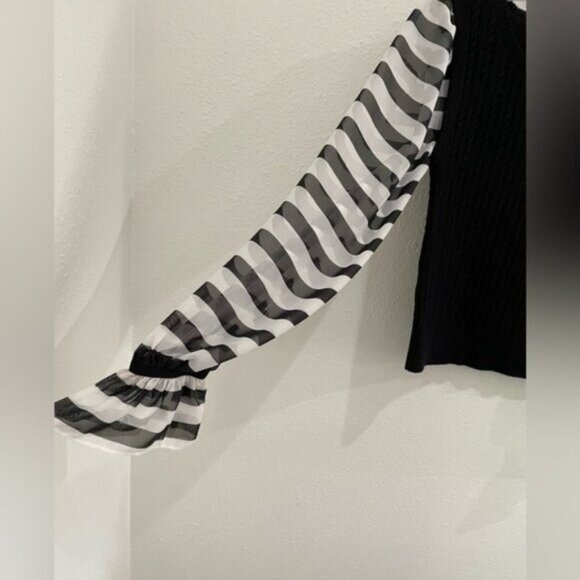 Anthropologie Puff Sleeve Cable Knit Sweater Feminine Ruffle Dainty Preppy Lace - Picture 3 of 8